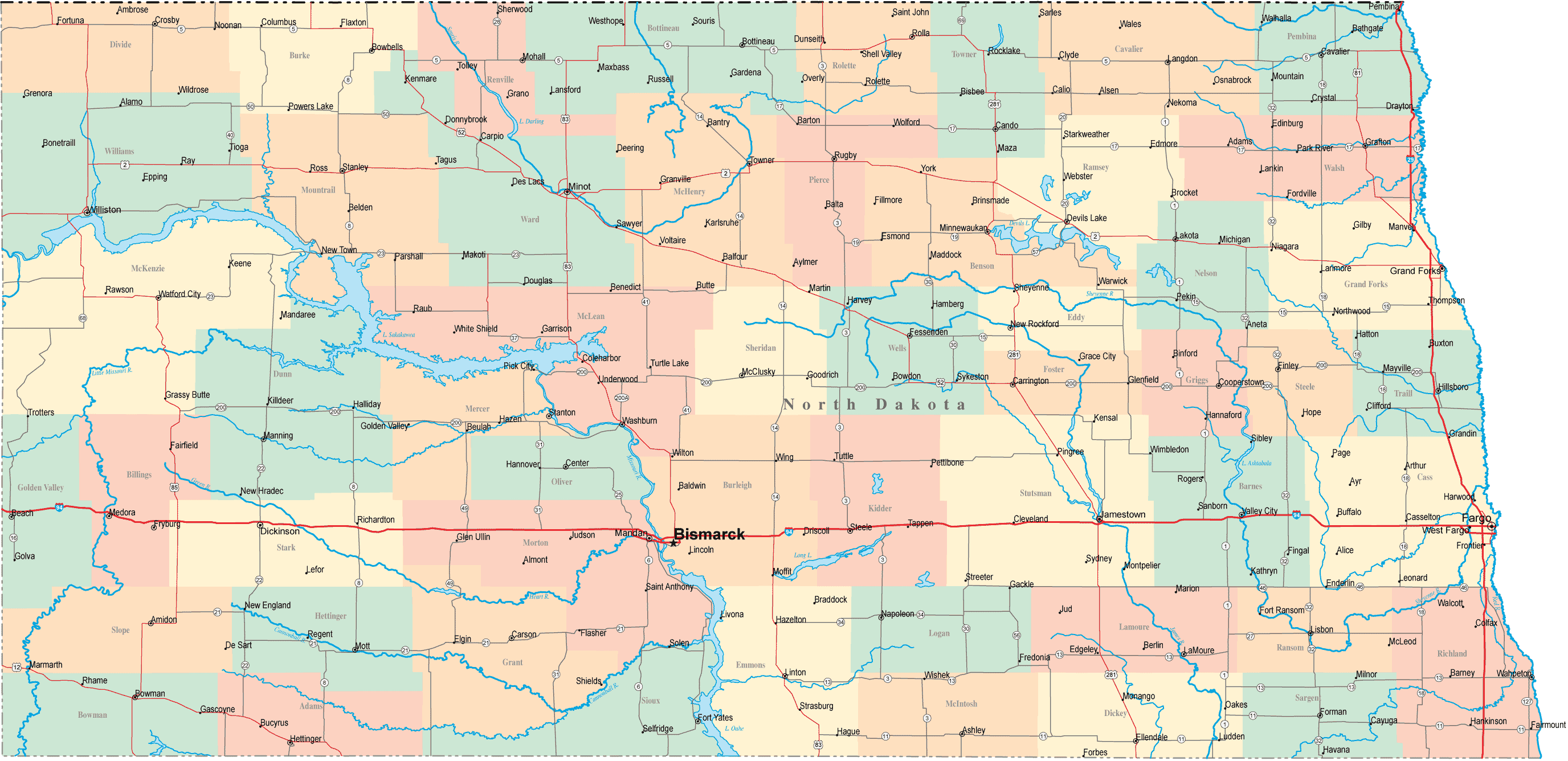Nd County Road Map North Dakota Road Map   ND Road Map   North Dakota Highway Map